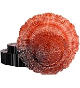 U-QE 60PCS Amber Plastic Plates - Clear Brown Plastic Plates Disposable Heavy Duty - Disposable P...
