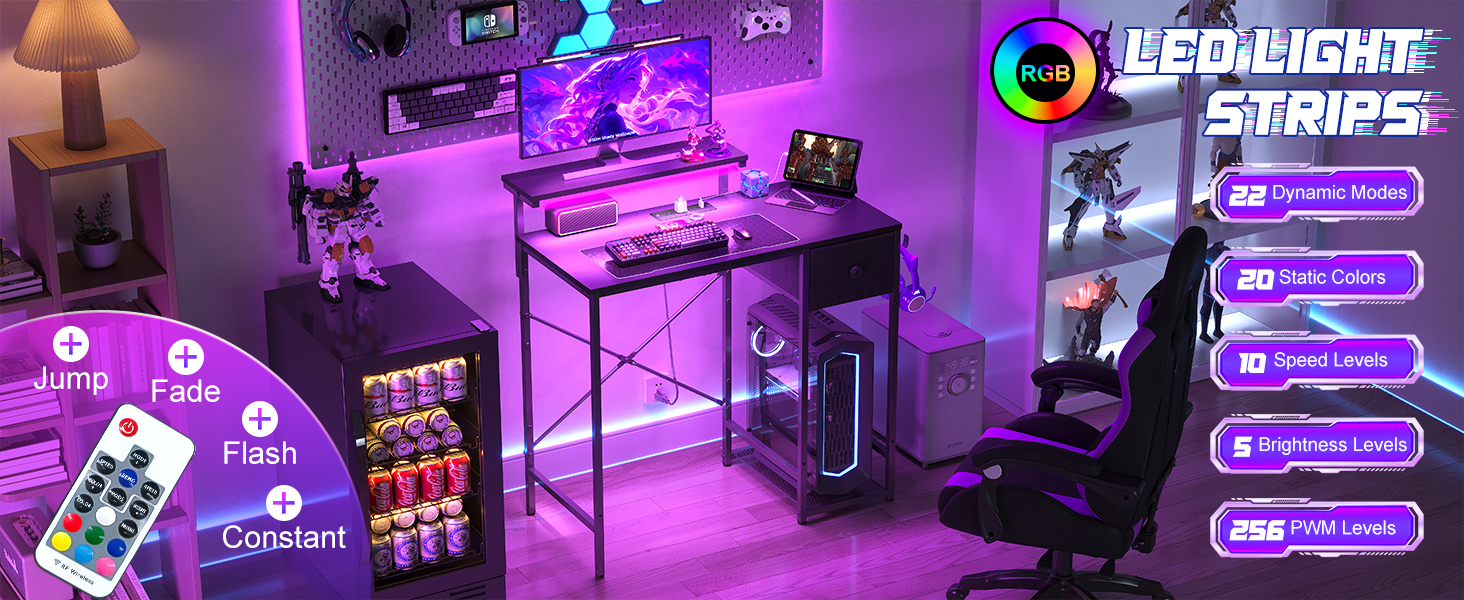 Gaming Desk with RBG LED light Strips