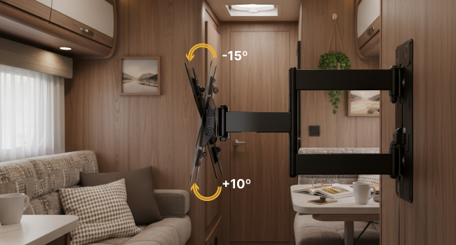Tilt-adjustable RV TV mount reduces glare for better viewing