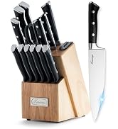 Hancorys Knife Block Set, 15 Pcs Kitchen Knife Set, Enduring Ultra Sharp High Carbon German Stain...