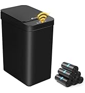 LJIACLEA Black Bathroom Trash Can 2.6 Gallon Motion Sensor Trash Cans Automatic Touchless Garbage...