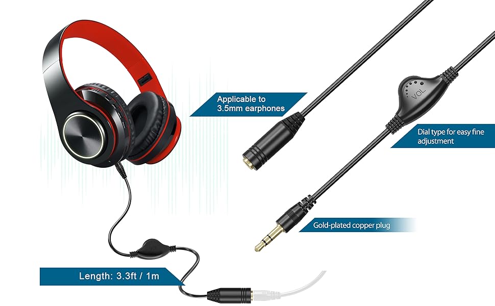 3.5mm headphone volume control audio extension cable