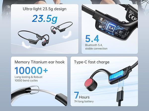 Kinglucky Open-Ear Bone Conduction Headphones for Sports