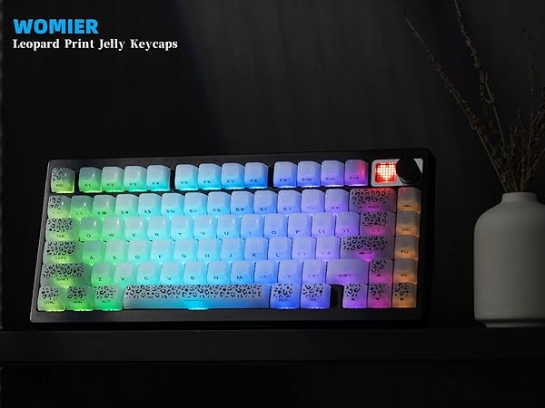 Womier Keyboard Keycaps Jelly, White Ceramic Keycaps Style, Leopard Print Key caps