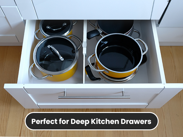 An Image Showcasing the RAPTUROUS Adjustable Drawer Divider in a Kitchen Setting