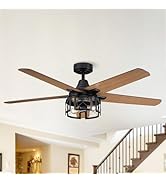 Vaczon 52 Inch Farmhouse Ceiling Fans with Lights, Rustic Cage Ceiling Fan with Remote, 3-Speed R...