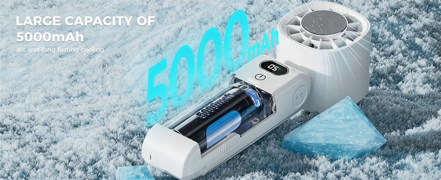 5000mAh Battery Rechargeable Personal Foldable Fans with LED Display Travel Outdoor Office Summer
