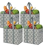WISELIFE Reusable Grocery Bags 4-Pack Foldable Washable Storage Bins Basket Water Resistant Shopp...