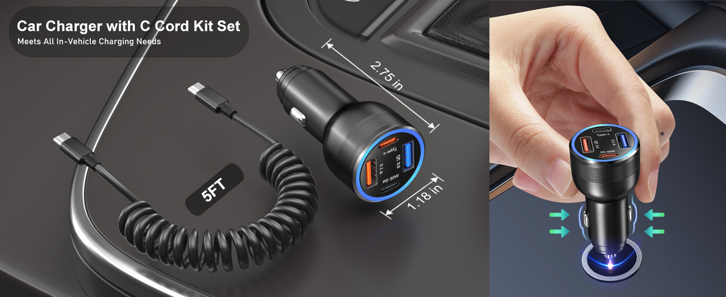 car charger type c cigarette lighter adapter for iphone 