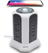 10ft Power Strip Tower Wireless Charger SUPERDANNY Surge Protector Extension Cord 10A 9-Outlet 4....