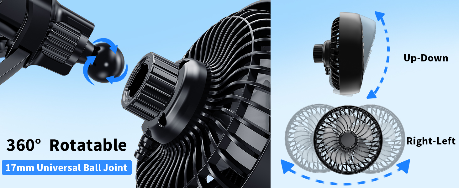 xuenair car clip on fan car vent fan is 360 rotating rotatable to customize airflow