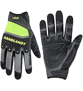 HANDLANDY Heavy Duty Work Gloves Men, Touchscreen TPR Impact Reducing Work Gloves, Non-Slip Breat...