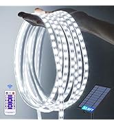 LIFENGSOLER 32.8FT LED Strip Lights Outdoor, 600LEDs Solar &amp; USB Powered Dimmable LED Strip Light...
