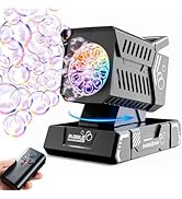 Bttyu Bubble Machine with Remote Control,Automatic Rotation &amp; 12 RGB Lights, 1800mAh Rechargeable...