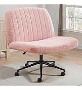 OLIXIS Criss Cross Chair with Wheels Wide Cross Legged Office Desk Vanity Chair Comfy Fabric Arml...