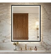 USHOWER 36X30 LED Bathroom Mirror with Lights, Black Aluminum Frame LED Mirror, Shatter-Proof, An...