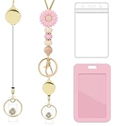 Retractable Lanyard ID Badge Holder - Pink Daisy Lanyard with ID Holder, Cute Teacher Retractable...