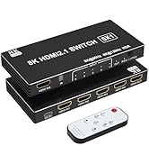 8K HDMI Switch 4K 120Hz - 5 in 1 Out HDMI Splitter Switcher 8K@60Hz 4K@120Hz with Remote 3D HDR10...
