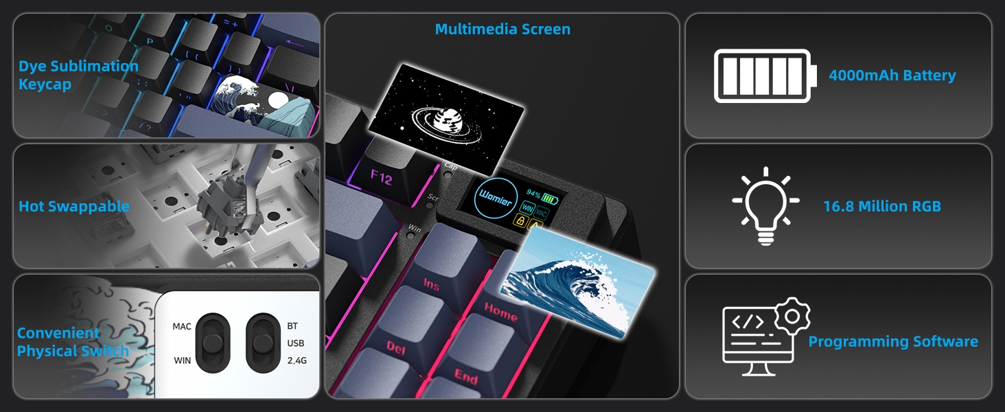 75% Wireless Mechanical Keyboard, Creamy Gaming Keyboard, 75% Black keyboard