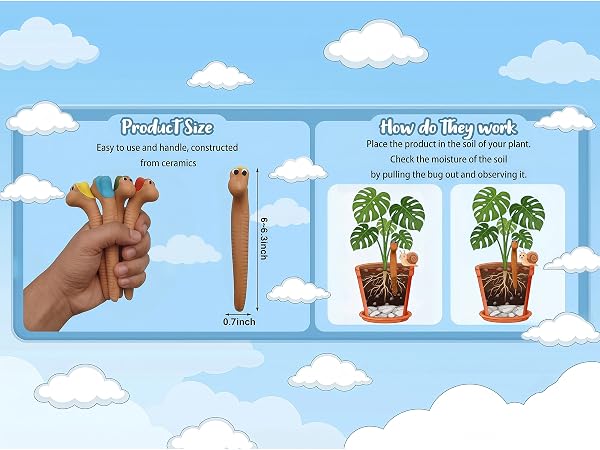 Ceramic Worm Plant Water Meter, Soil Moisture Indicator Sticks for Indoor Outdoor Potted Plants