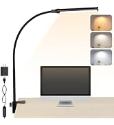 ShineTech LED Desk Lamp for Home Office, Eye-Caring Desk Light with Clamp, 3 Colors Stepless Brig...