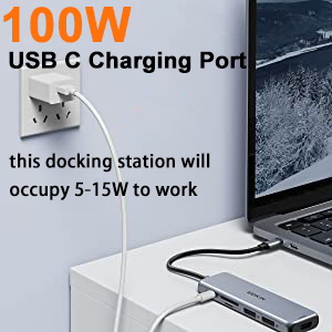 USB C Hub with Power Supply Port