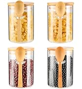 4 Pack Glass Containers Jars with Bamboo Lid and Spoon, 15OZ Airtight Glass Jars, Food Storage Ja...