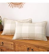 decorUhome Farmhouse Buffalo Plaid Check Throw Pillow Covers 12x20 Set of 2, Outdoor Lumbar Decor...