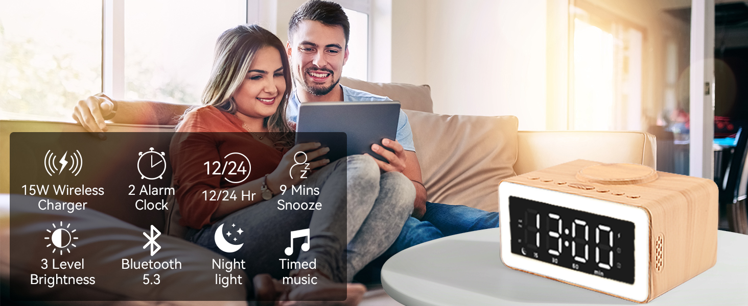 alarm clock digital hatch bluetooth for bedroom smart clocks aesthetic wireless charging