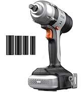 LiTHELi Cordless Impact Wrench Kit, 1/2 Inch Hog Ring Impact Gun with 4 Impact Sockets, 5 Torque ...