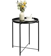 danpinera Side Table Round Metal, Outdoor Side Table Small Sofa End Table Indoor Accent Table Rou...