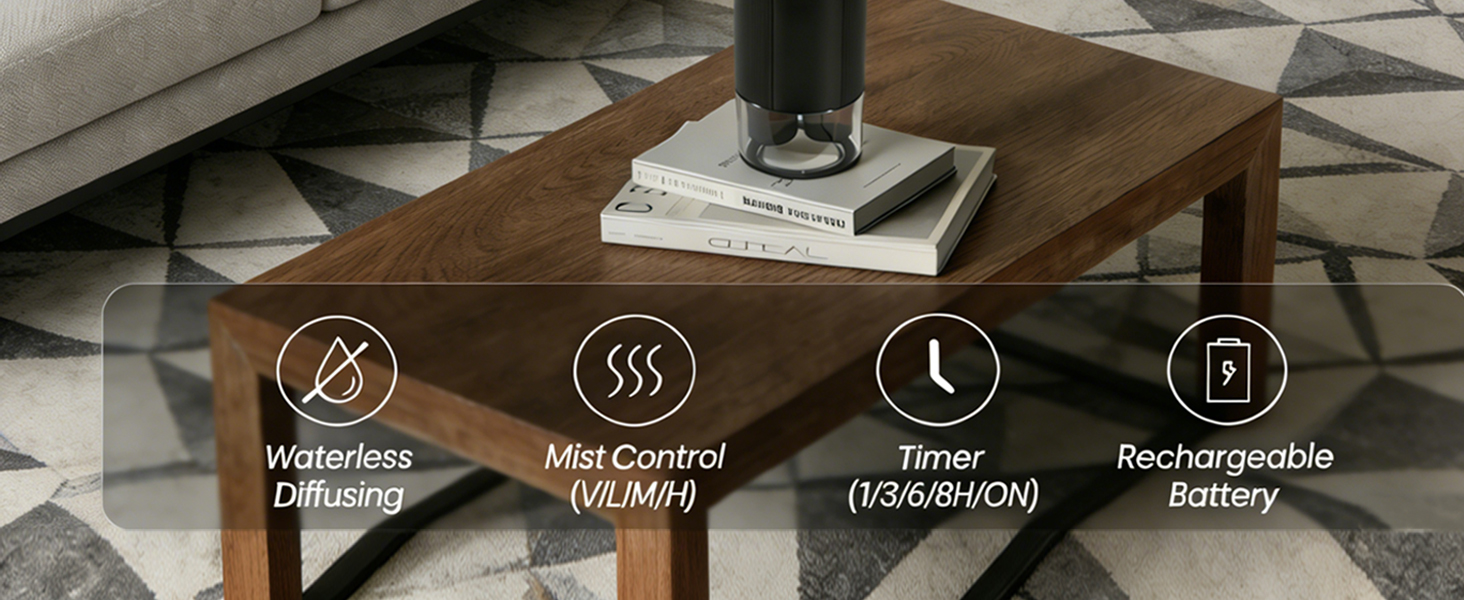 waterless essential oil diffuser scent aromatherapy car room hotel bedroom mini cordless portable