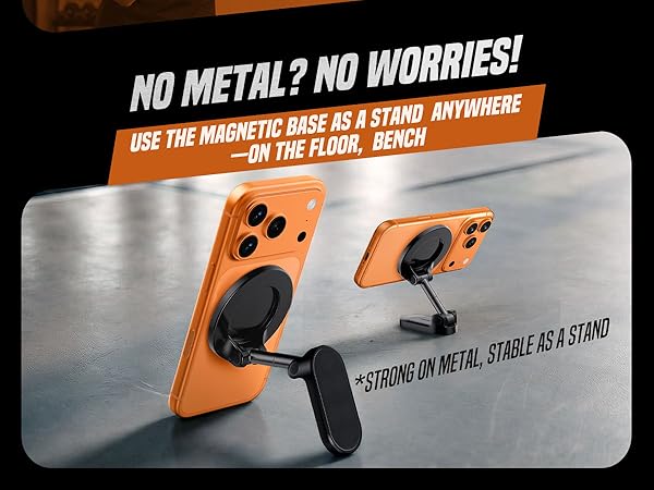 No Metal? No Problem: The magnetic base works as a stable stand on floors or benches anywhere.
