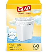 Glad Medium Kitchen Drawstring Trash Bags, 8 Gal, Fresh Clean Scent, 80 Ct (Package May Vary)