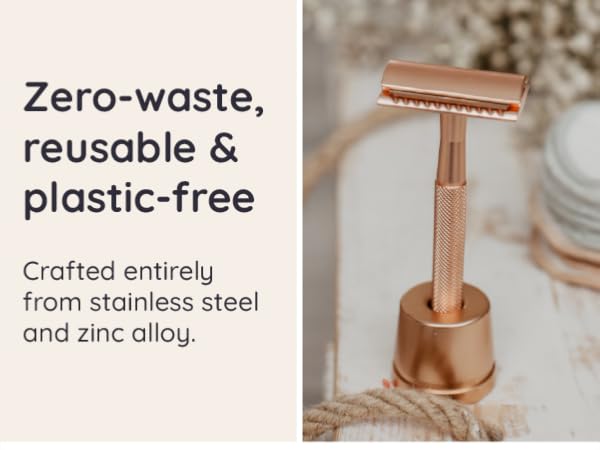 Rose gold safety razor with stand