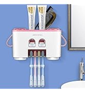 Toothbrush Holder for Bathrooms, Multi-Functional Toothbrush and Toothpaste Dispenser Wall Mounte...