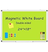 WALGLASS Magnetic Whiteboard 24"x18" Dry Erase White Board for Walls with Pen Tray, Aluminium Fra...