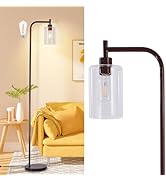 DLLT Floor Lamp Tall for Room: Brown Standing Lamp with Clear Glass Lampshade for Living Room - M...