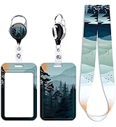 Juanooo Mountain ID Lanyard Badge Holder &amp; Retractable Badge Reel Clip Cool Sunset Keychain Lanya...