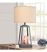 Farmhouse Table Lamp with Himalayan Salt Lamp, 24.4"H 3-Way Dimmable Touch Control Bedside Lamp w...