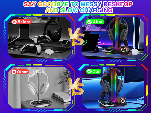 Headphone &amp;amp; Controller Stand with 15w Wireless Charger