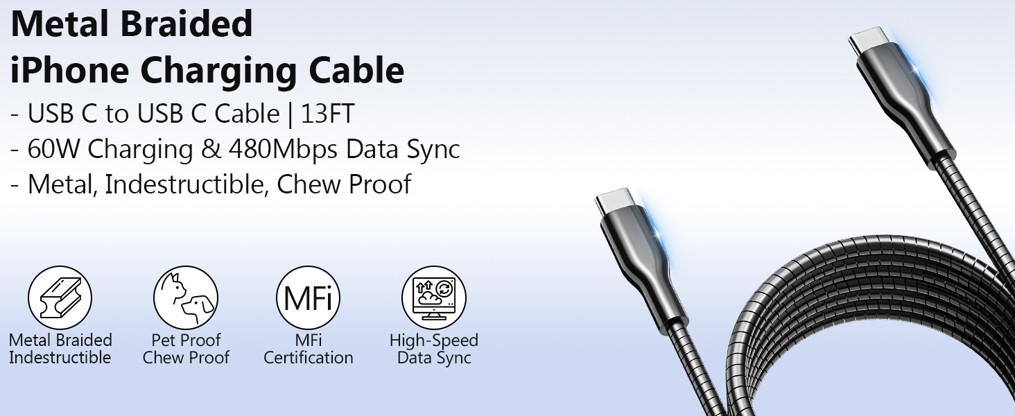 metal braided usb c cable 10ft