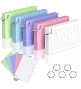 250 Count Colored Index Cards 3 x 5 Inch, Lined Flash Cards with Key Ring, Ruled Note Cards for O...