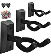 MOREYES Guitar Wall Mount 3 Pack with 40Pcs Guitar Picks, Black Hardwood Guitar Hanger, Rotatable...