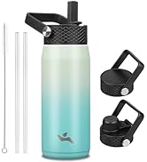 20oz Insulated Stainless Steel Water Bottle with Straw and 3 Lids, BPA-Free Sports Water Bottle,t...