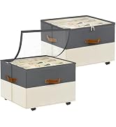 Shoe Organizer for Closet, 2 Pack Shoe Storage Organizer with Wheels and Adjustable Dividers, Sta...