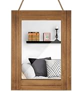 DECORKEY Rectangle Wall Mirror for Bathroom, Distressed White Wood Decor with Hanging Rope for Ru...