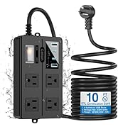 VNJ Outdoor Power Strip with 4AC Outlets + 4USB Ports, IPX6 Waterproof Surge Protector, Safety Lo...