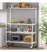 Leteuke Kitchen Bakers Rack, NSF Certified 4-Tier Microwave Stand with Wheels 20 S-Hooks, Adjusta...