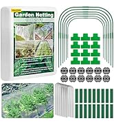Unves 67 Pcs Garden Netting Kit, 10' x 25' Ultra Garden Bird Netting with 6 Hoops &amp; 12 Clips, Pla...